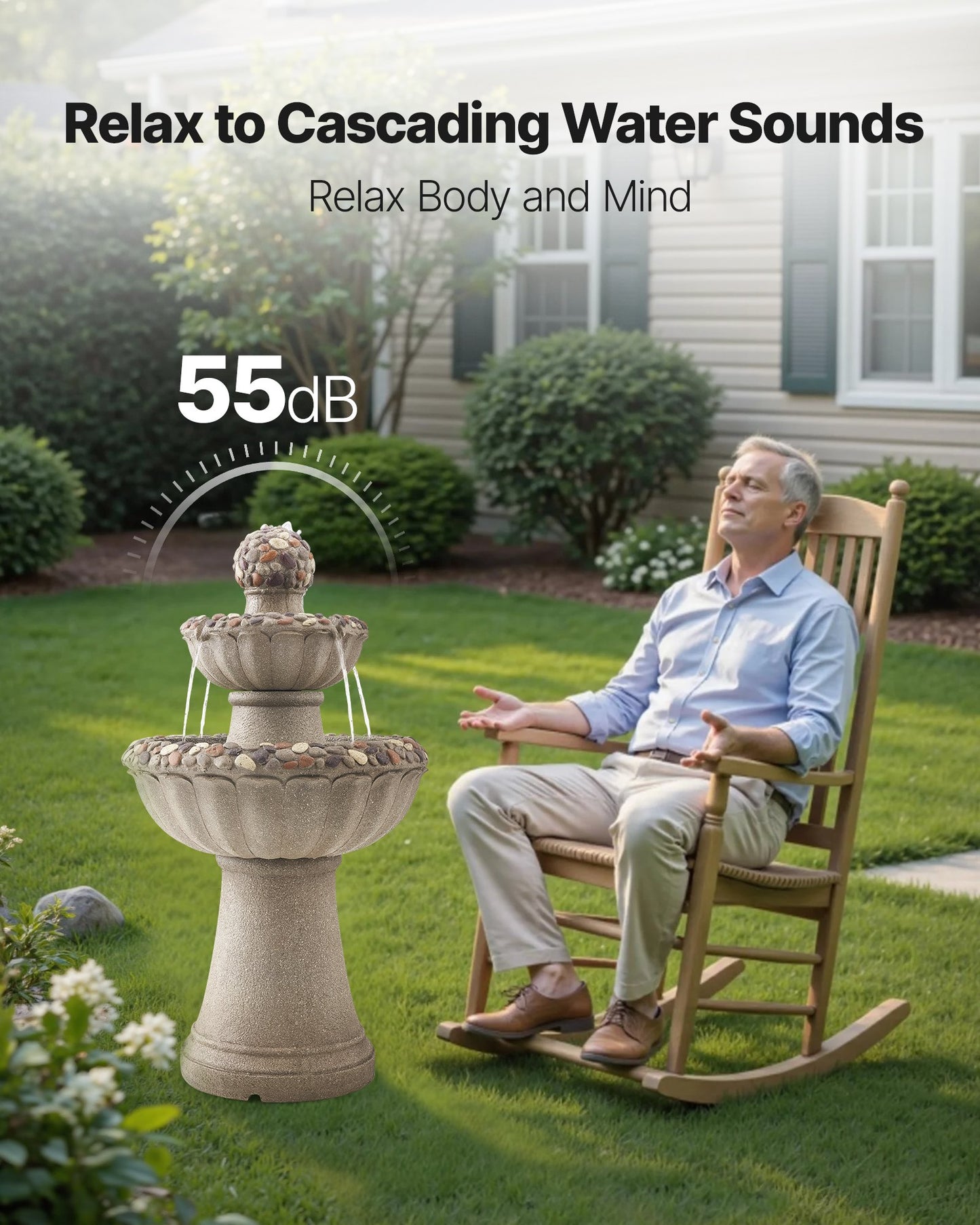 Outdoor Water Fountain 2-Tier Rock Base Style 36.5 In Height Fountains
