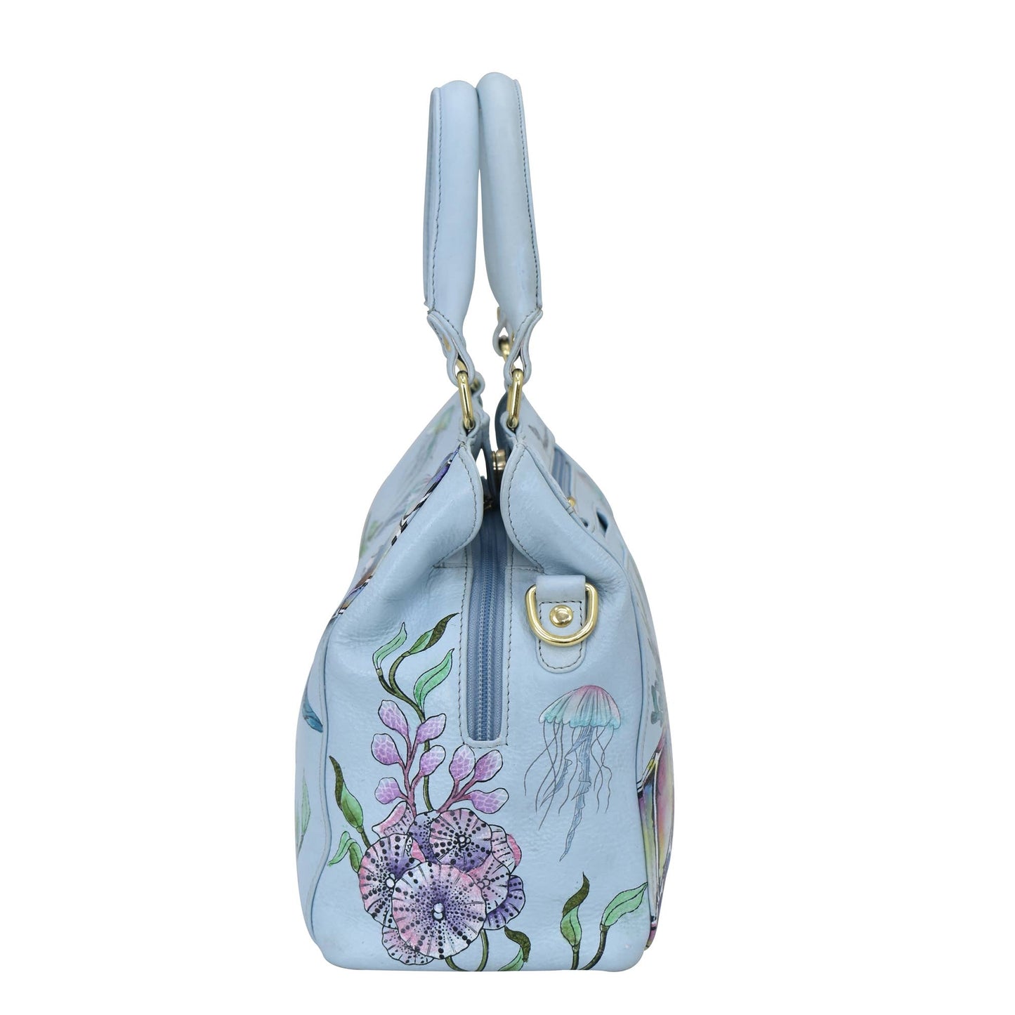Anuschka Hand-Painted Leather Multi Compartment Satchel - 690-sea turtle