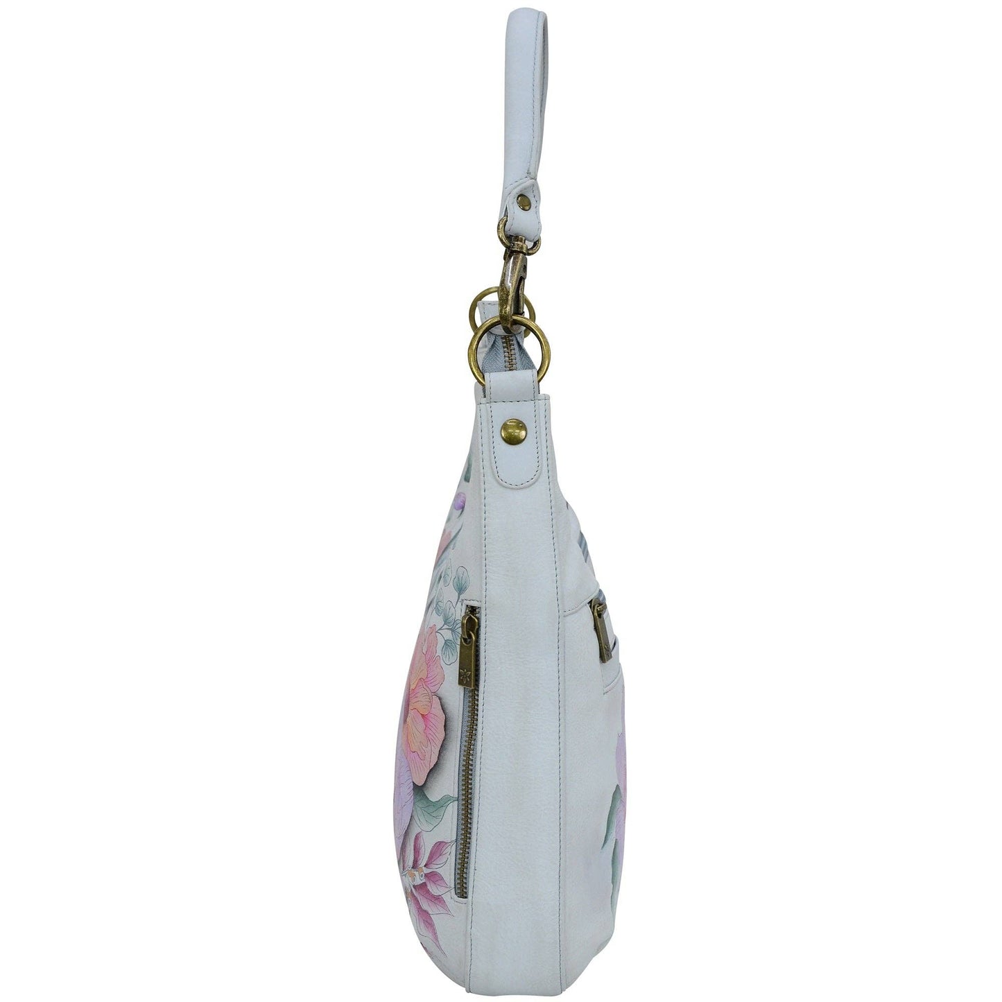 Anuschka Hand-Painted Leather Convertible Slim Hobo With Crossbody Strap - 662 with floral design