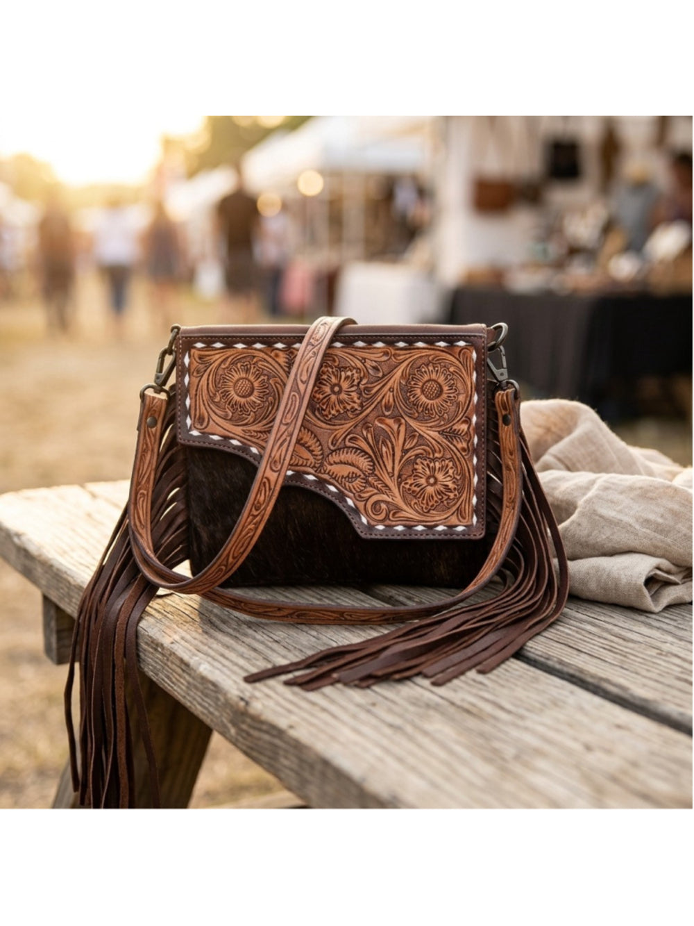 American Darling Western Side Tooled Fringe Crossbody