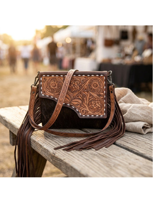 American Darling Western Side Tooled Fringe Crossbody