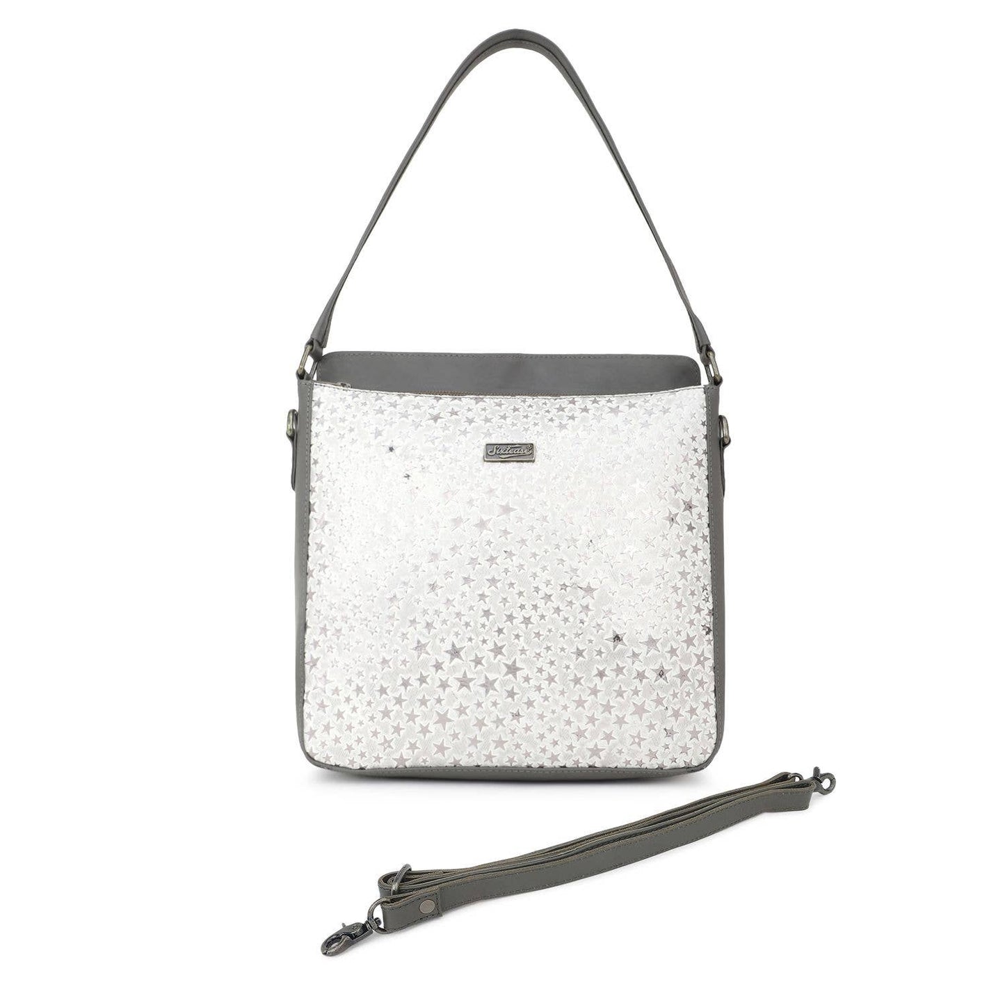 Leather Women's Shoulder Bag - Dark Gray Stars