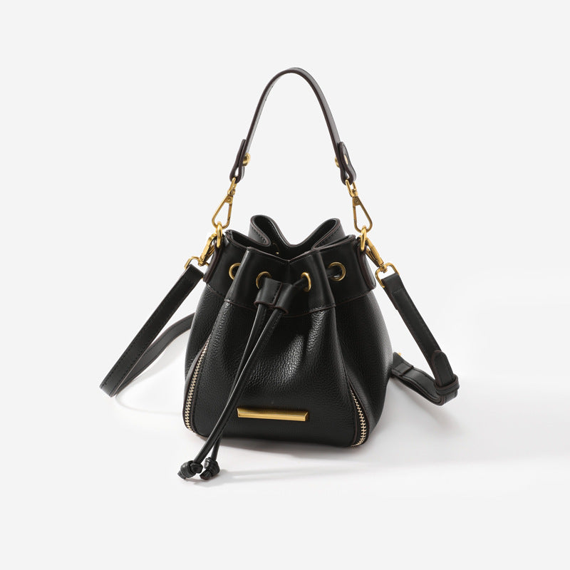 The posh Drawstring Bucket Bag Women's Leather Handbag