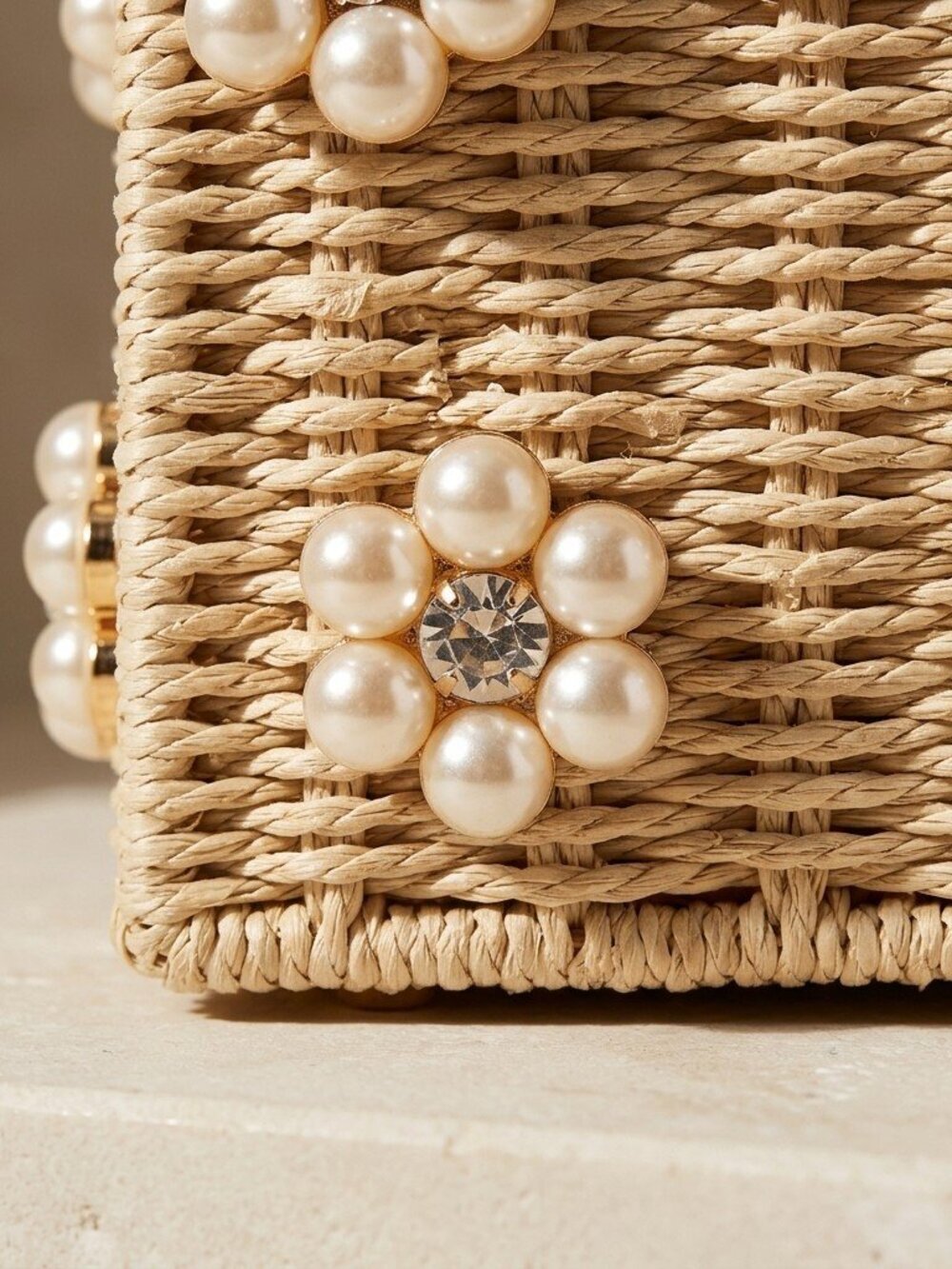 Pearl Bloom Wicker Bucket purse