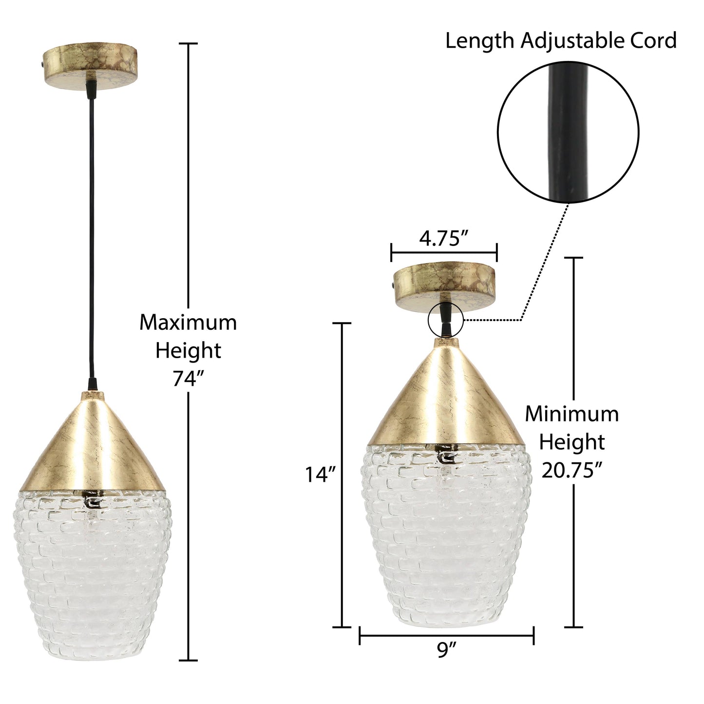 14"H Kaden Golden Subway 1-Light Pendant
