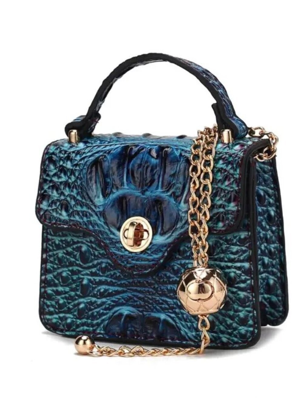 Aurora Croc Mini Top-Handle Bag- Gradient Rainbow Faux Crocodile Embossed-