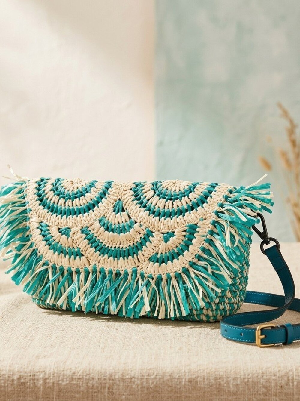 Patricia Nash Specialty Woven Raffia Crossbody Clutch in Aqua