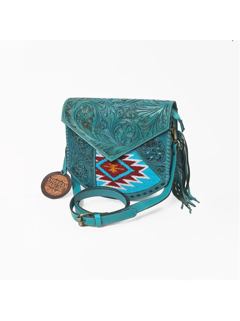 American Darling Canyon Blues Tooled Western Leather Crossbody
