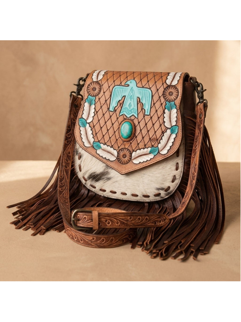 American Darling Turquoise Thunderbird Ridge Fringe Concho Crossbody