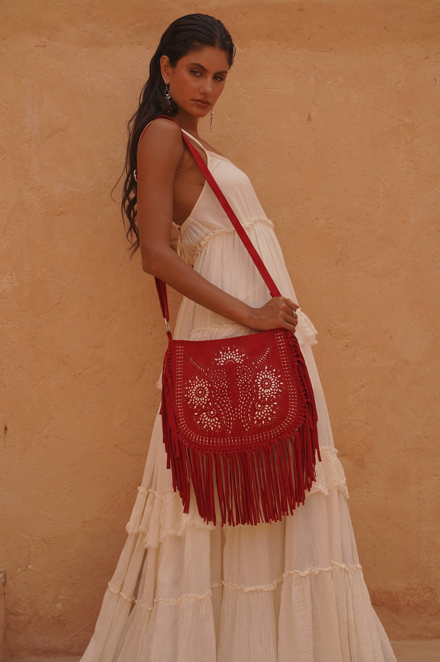 Navajo Sunflower Cut-Out Bag Ruby Red/Silver