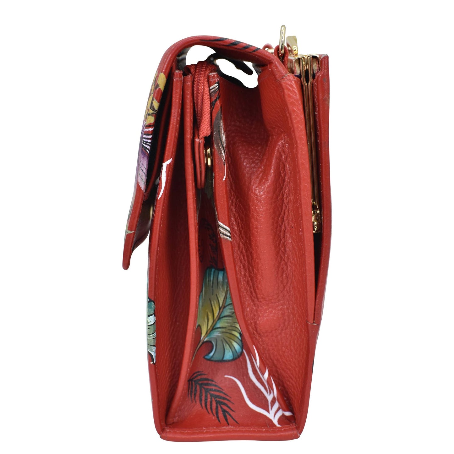 Hand-Painted Leather Triple Compartment Crossbody Organizer
