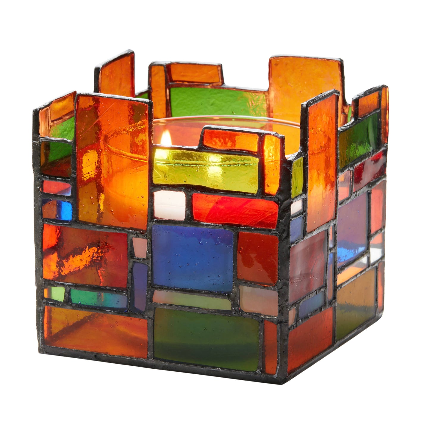 4.75"W Tiffany-Style Geometric Stained Glass Candle Holder