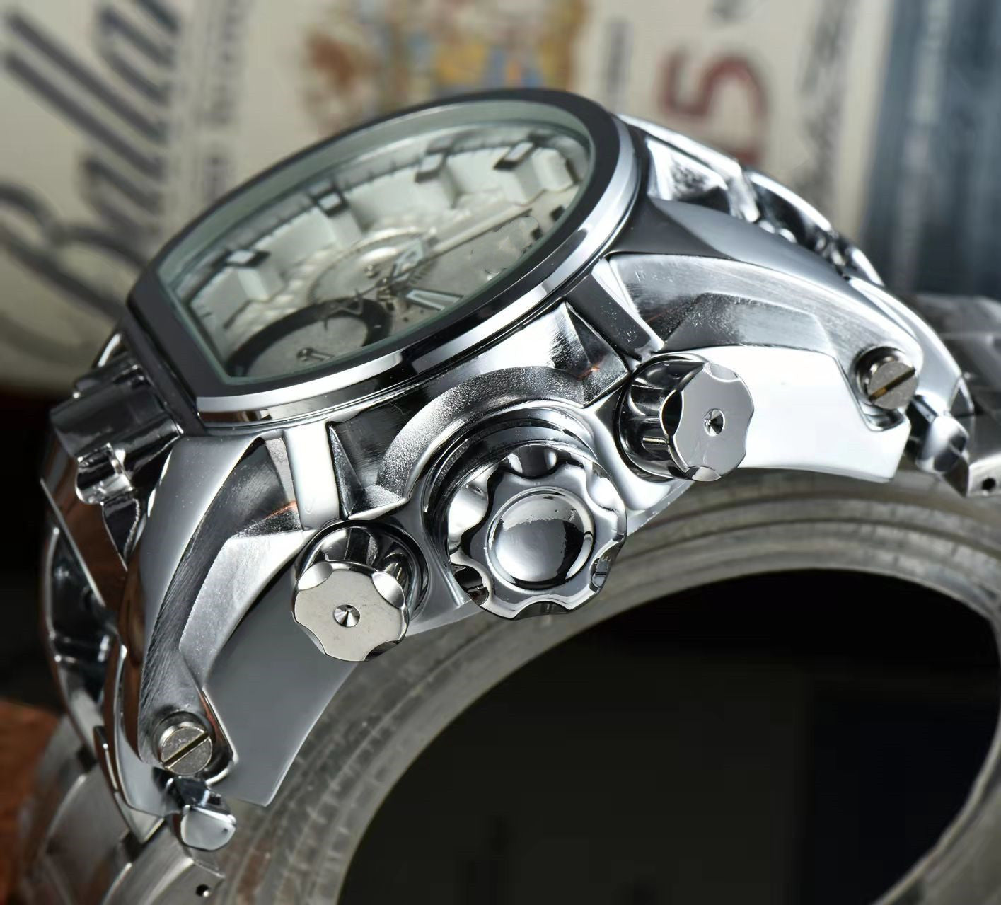 Mens Quartz Watch Holographic stainless band