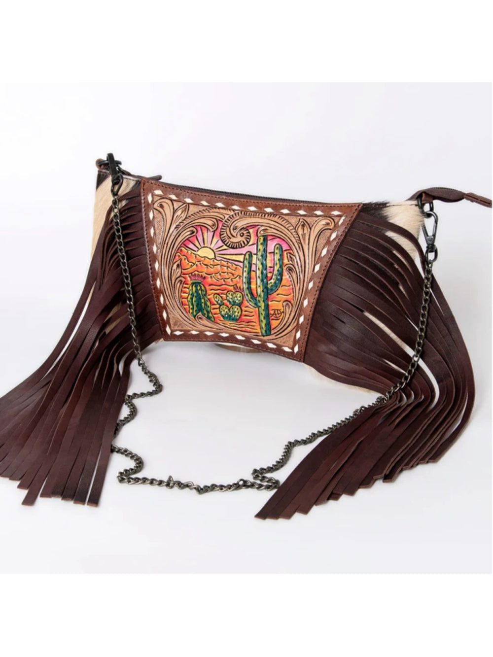 American Darling Pink Desert Sunrise Southwest Fringe Crossbody Bag