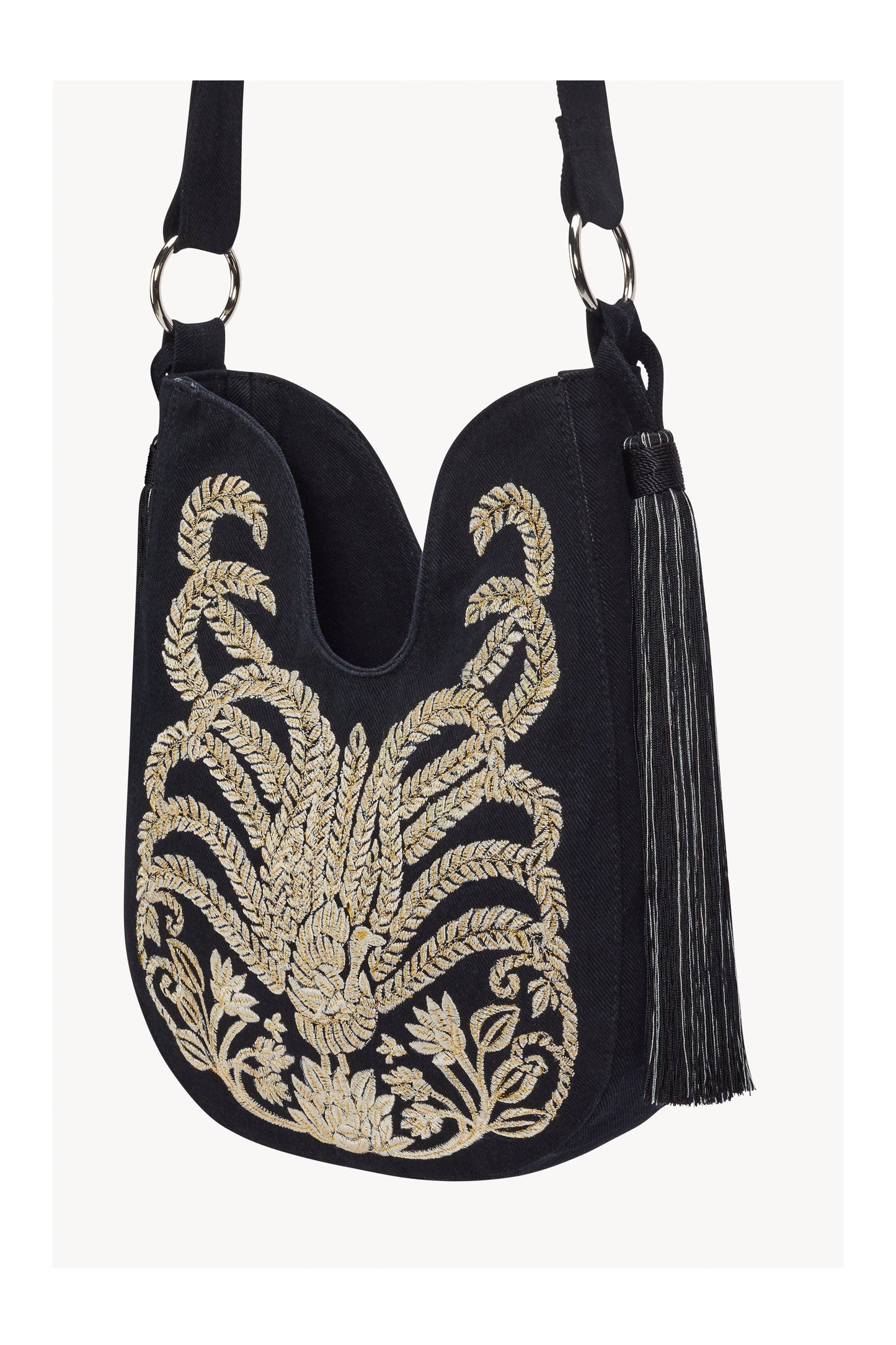 Mini Lyrebird Tassel Bag Black Denim