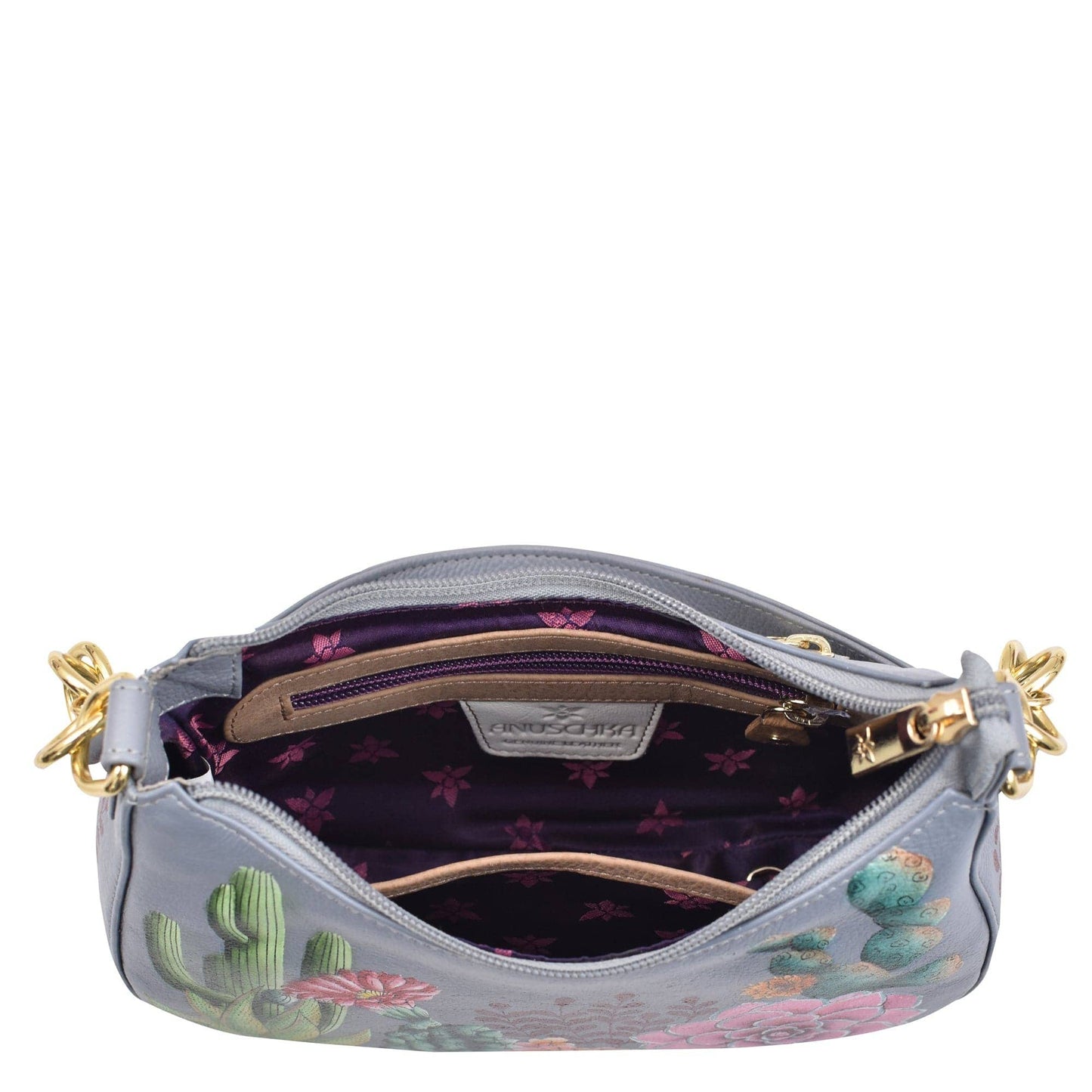Anuschka Hand-Painted Leather Small Convertible Hobo - 701-cactus flower