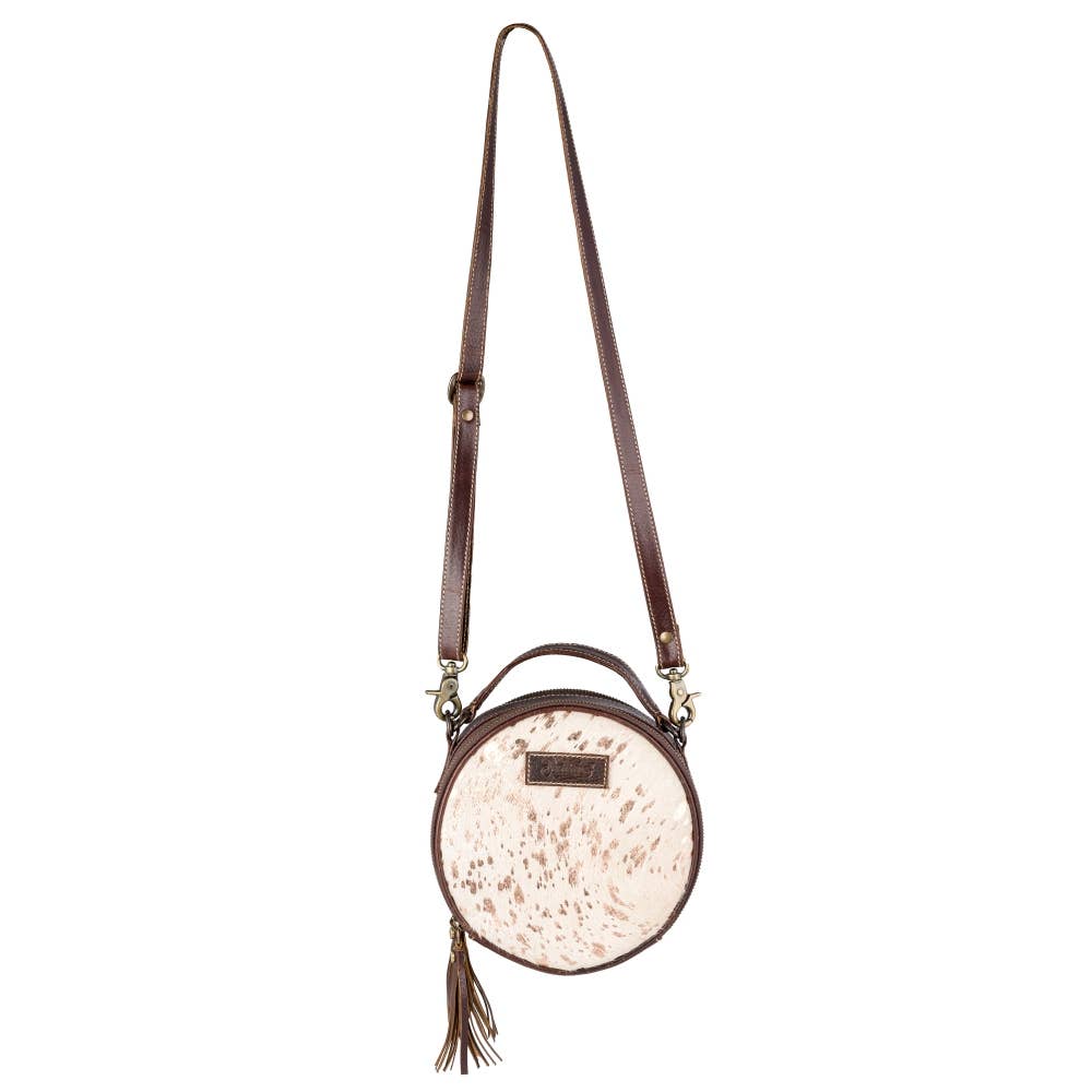 Full Grain Leather & Acid Wash Cowhide Round Crossbody