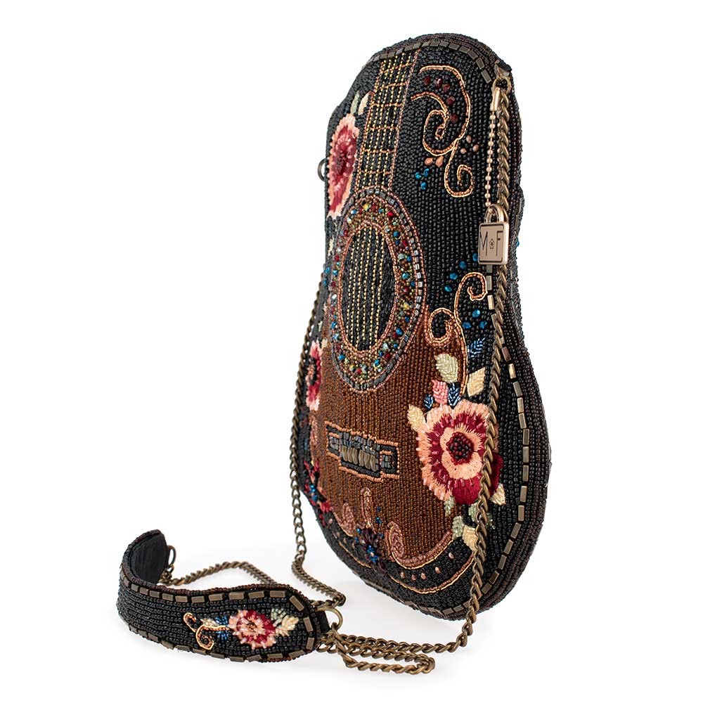 Mary Frances Classical Vibe Beaded Guitar Crossbody Handbag
