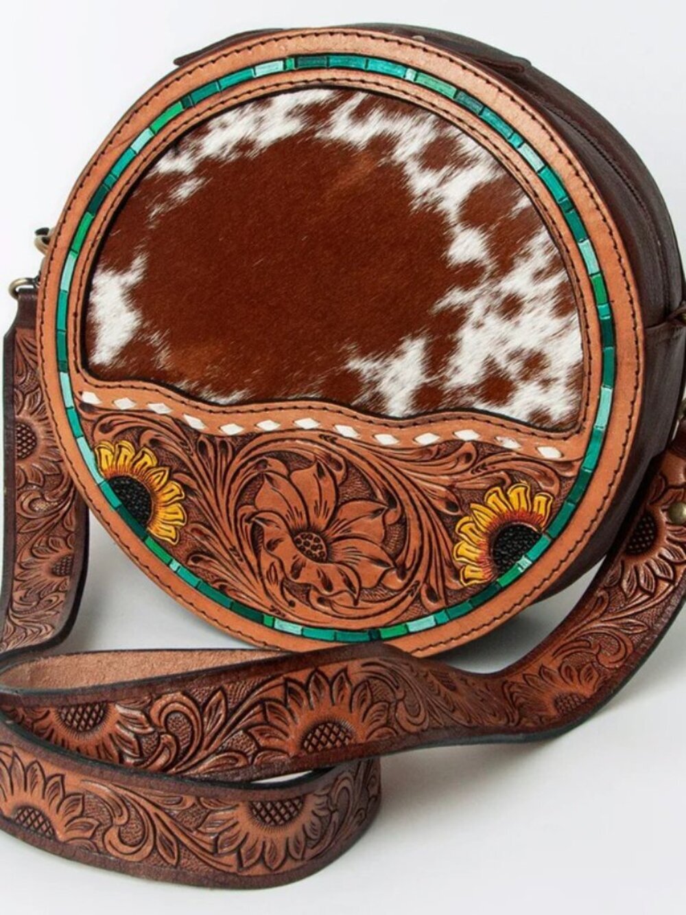American Darling Sunflower Tooled Crossbody Canteen Bag