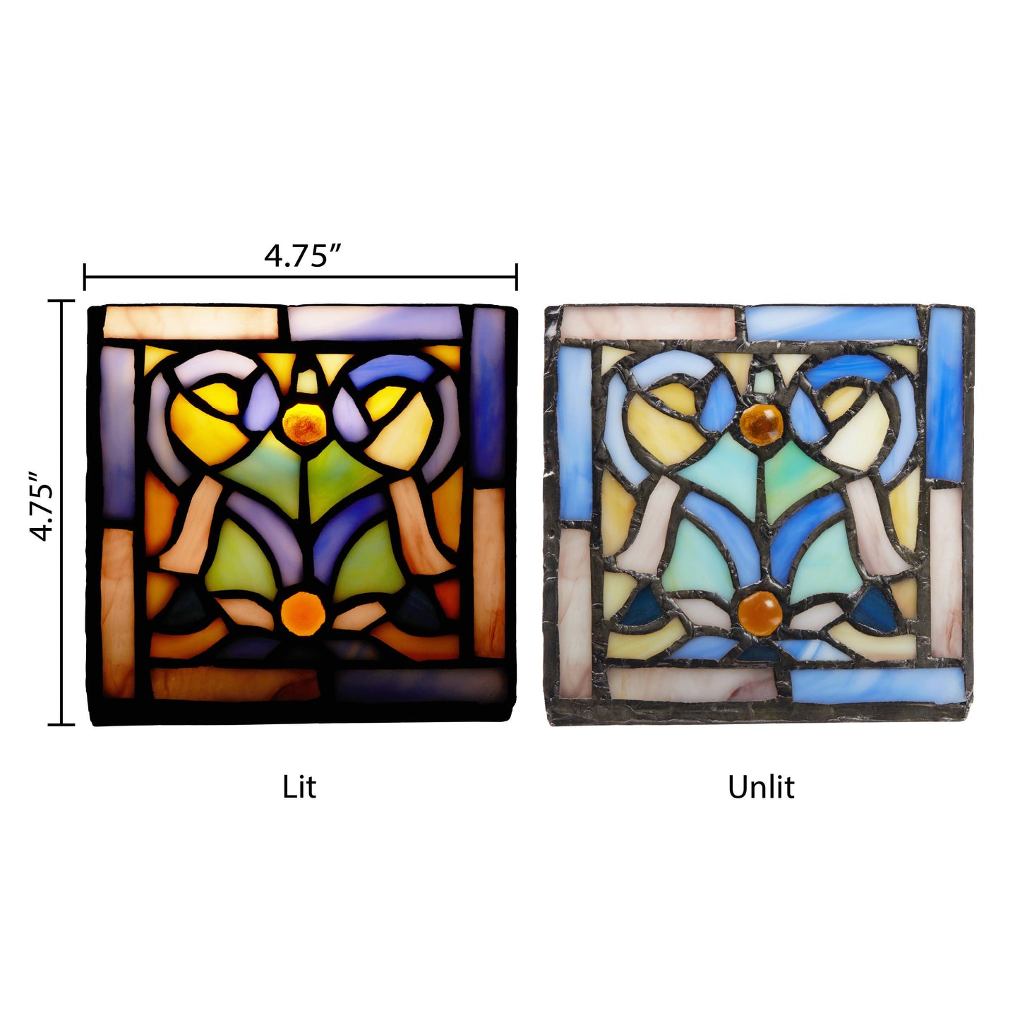 4.75"H Ilsa  Blue Flourishes Stained Glass Candle Holder