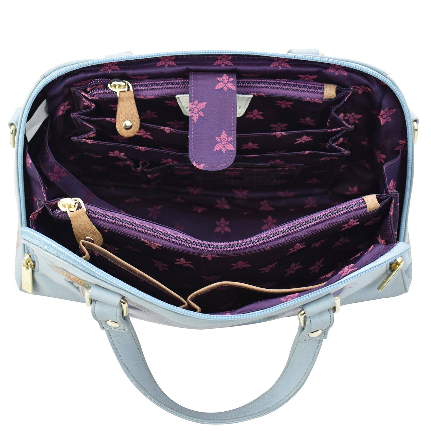 Anuschka Hand-Painted Leather Wide Organizer Satchel - 695 Hummingbird