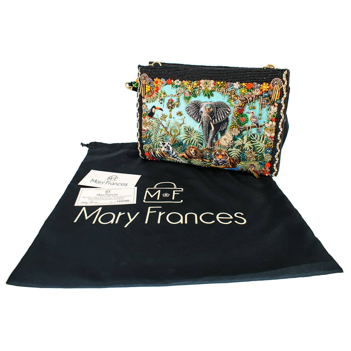 Wild Kingdom Elephant Embroided and Beaded Crossbody Handbag