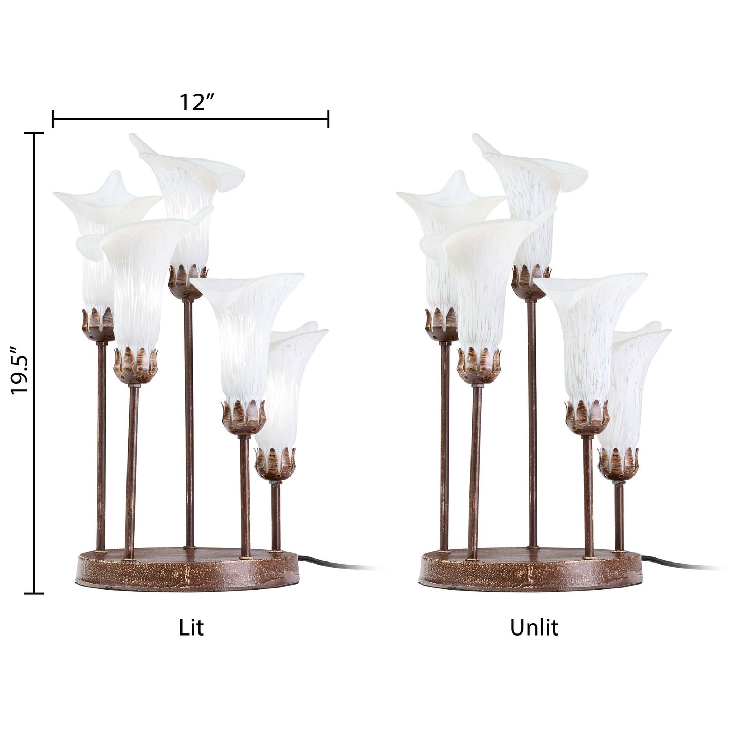 19.5"H Calla Lily Bronze Base with White Shades Table Lamp