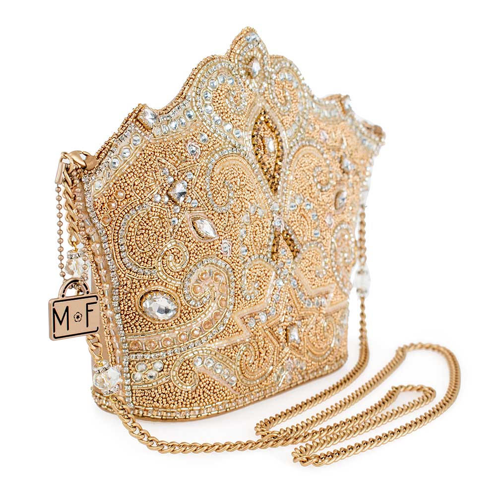 Mary Frances Golden Rule Beaded Crown Crossbody Clutch Handbag