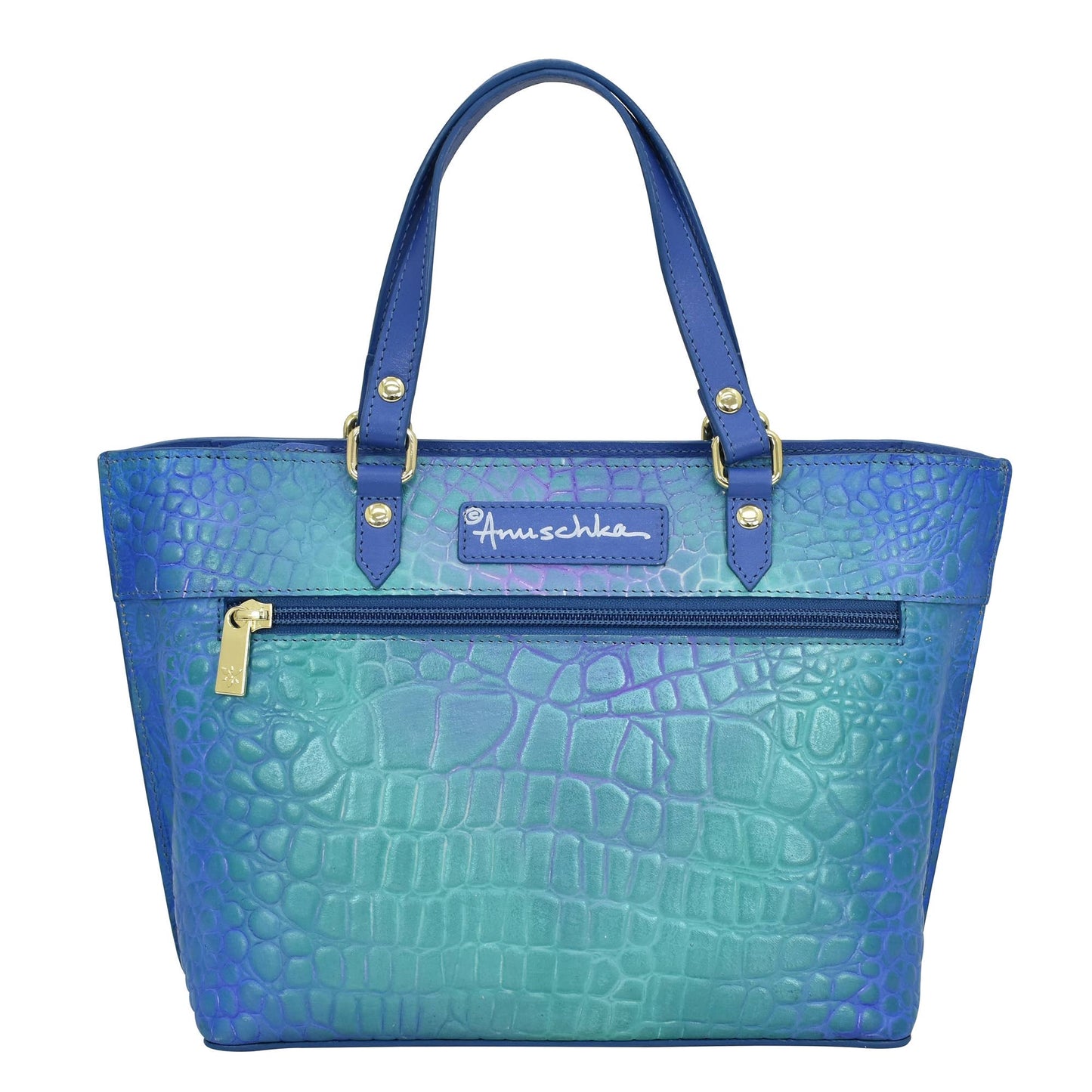 Anuschka Croc Embossed Leather Medium Tote - 693 Teal