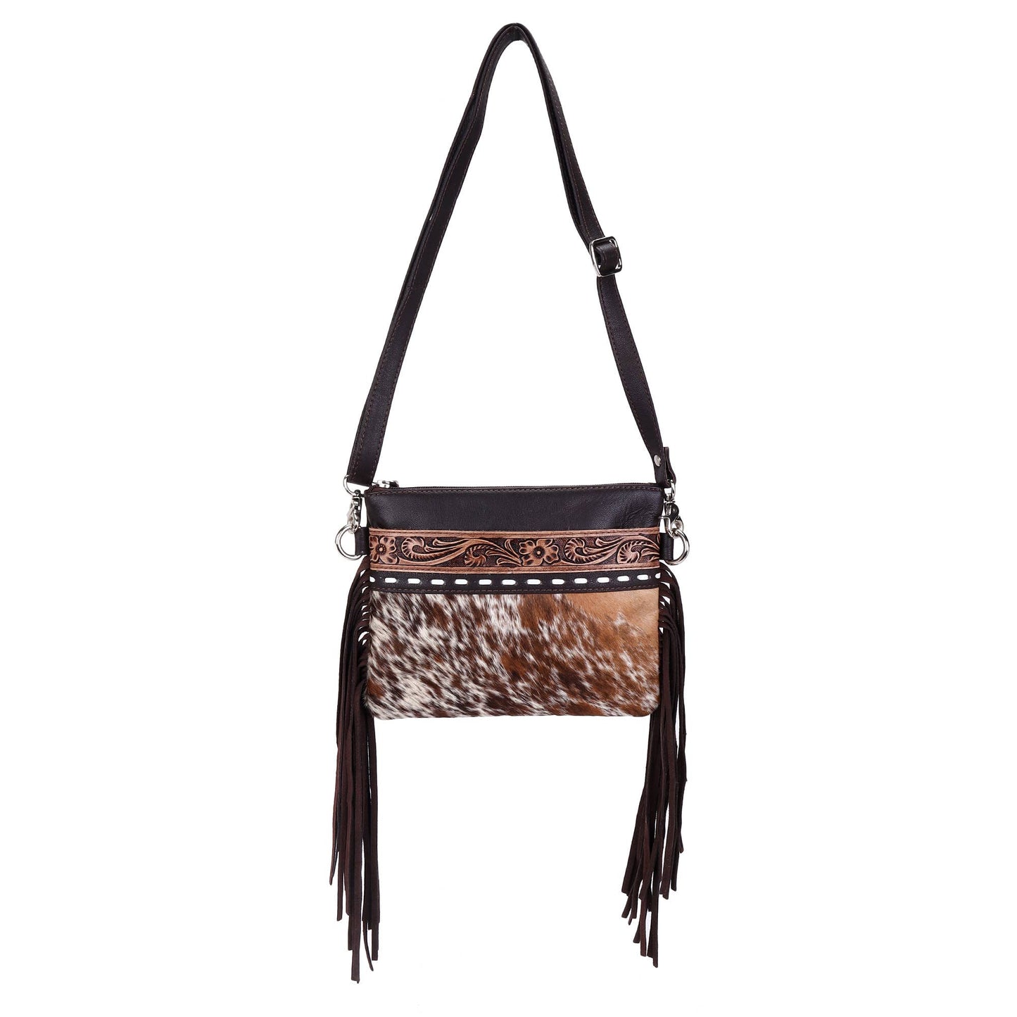 Leather Cowhide Western Hand Tooled Women's Small Crossbody-Thunderbird