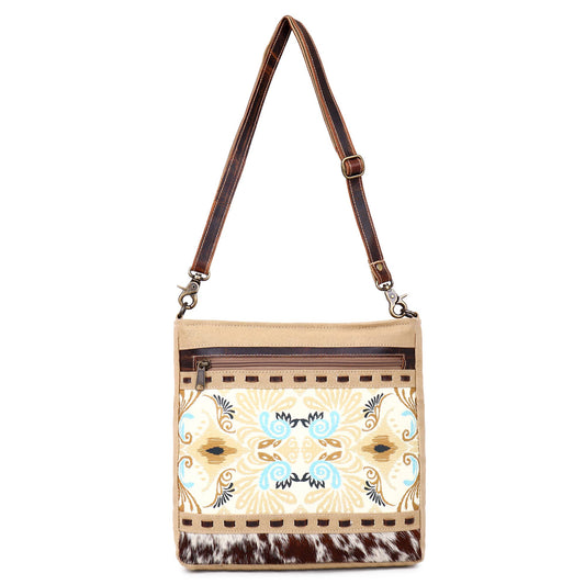 Canvas Cowhide & Leather Women Shoulder Bag - Khaki