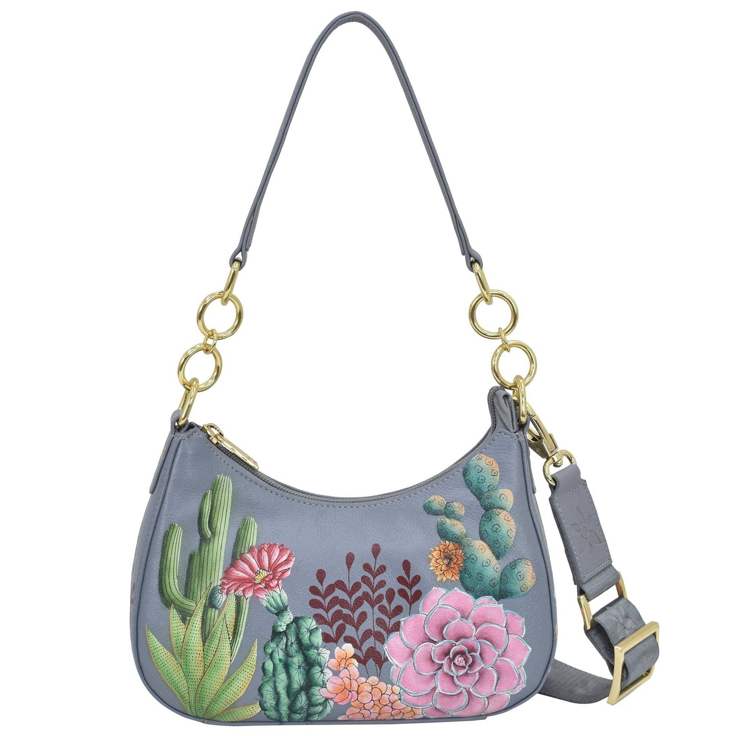 Anuschka Hand-Painted Leather Small Convertible Hobo - 701-cactus flower