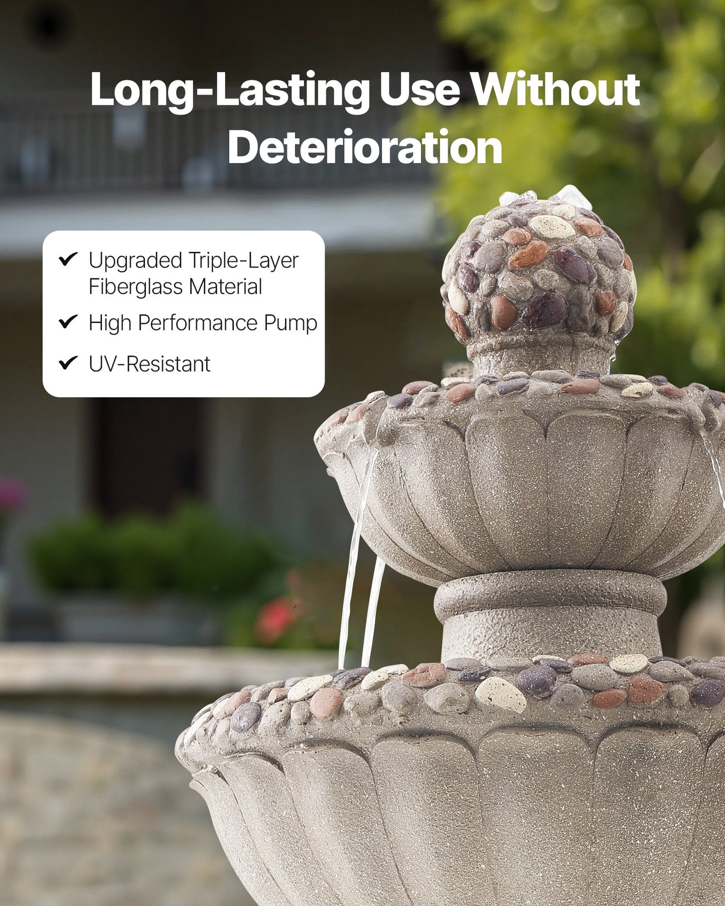 Outdoor Water Fountain 2-Tier Rock Base Style 36.5 In Height Fountains