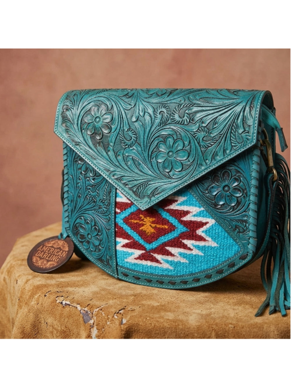 American Darling Canyon Blues Tooled Western Leather Crossbody