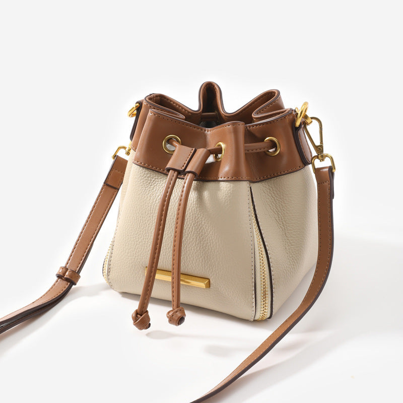 The posh Drawstring Bucket Bag Women's Leather Handbag