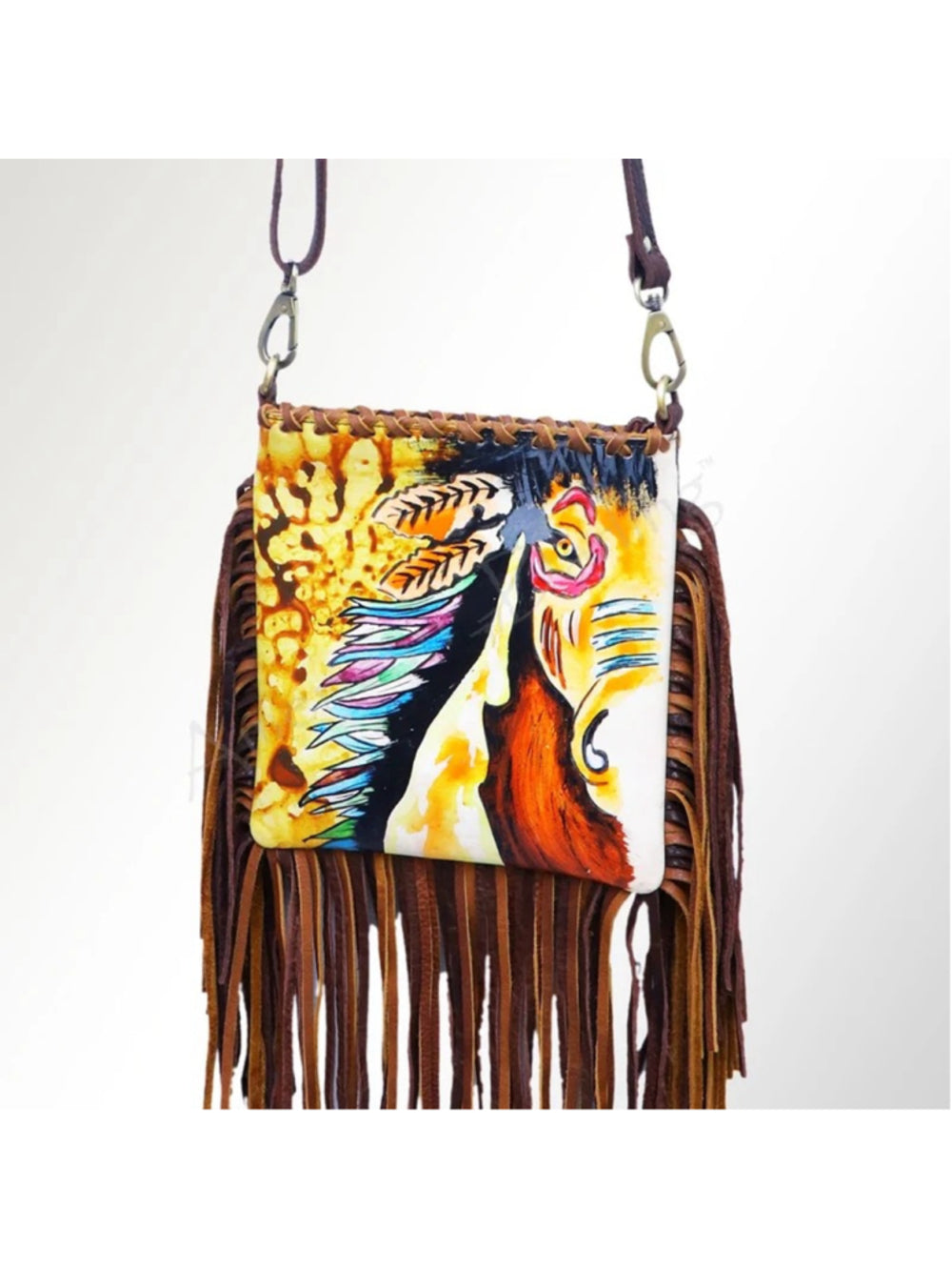 American Darling Wild Horses Boho Painted Fringe Crossbody