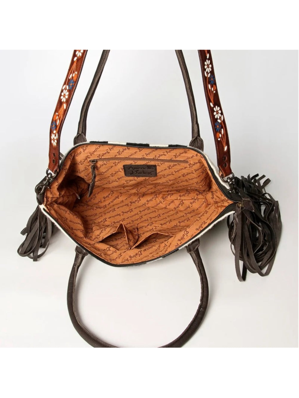 American Darling Boho wild Aztec Fringe Black and white 2 in 1 Satchel Crossbody