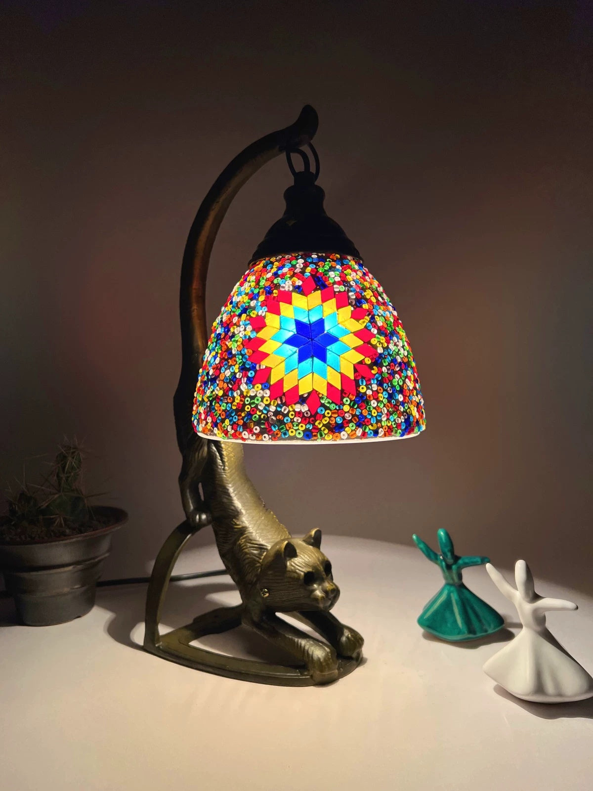 Handmade Glass Table Lamp In The Shape Of A Laid-Back Cat