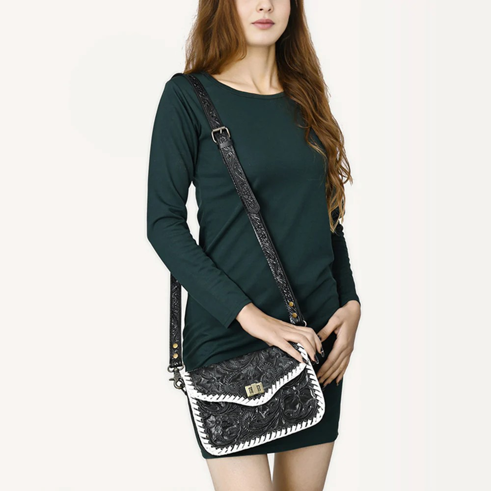 American DarlingAmerican Darling Western Genuine Leather Small Cross Body Bag with Hand-Tooled Floral Design