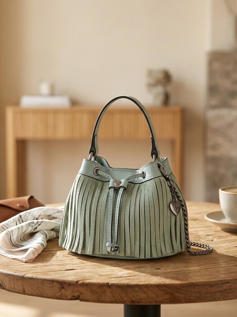 Patricia Nash Mini Elisa Chain Crossbody with Heart Charm - Suede Leather-Blue