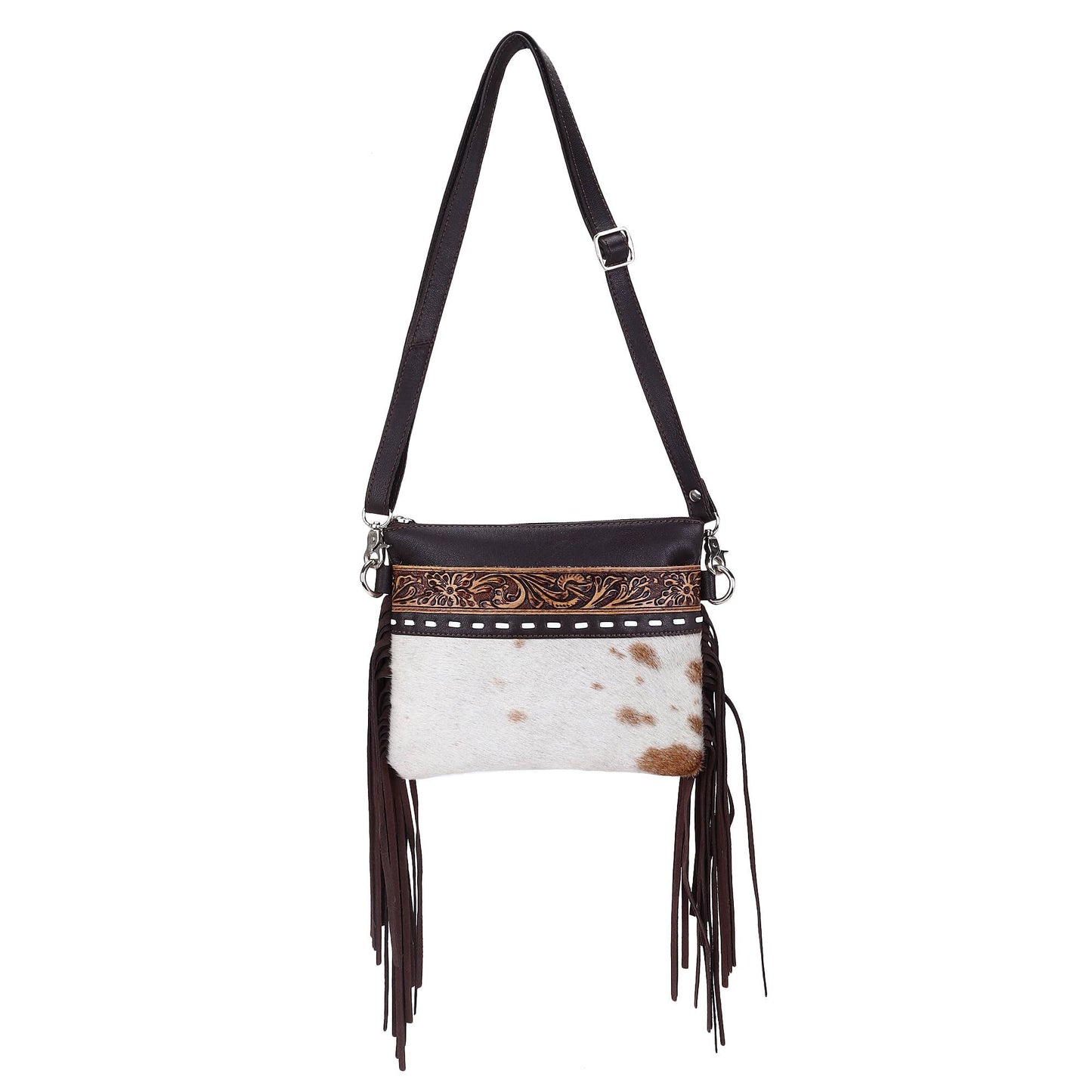 Leather Cowhide Western Hand Tooled Women's Small Crossbody-Thunderbird
