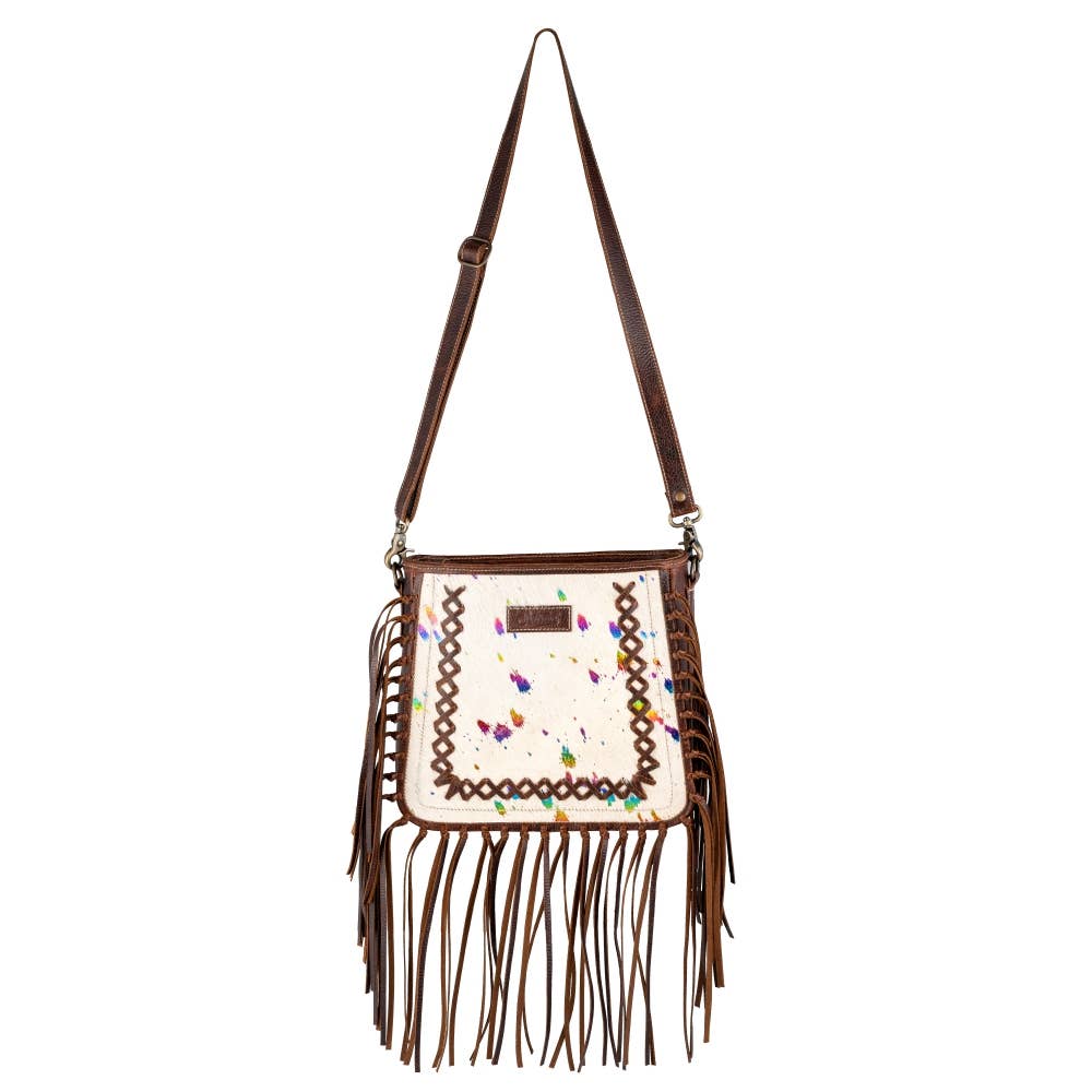 Full Grain Leather & Acid Wash Cowhide Shoulder Bag -Women's