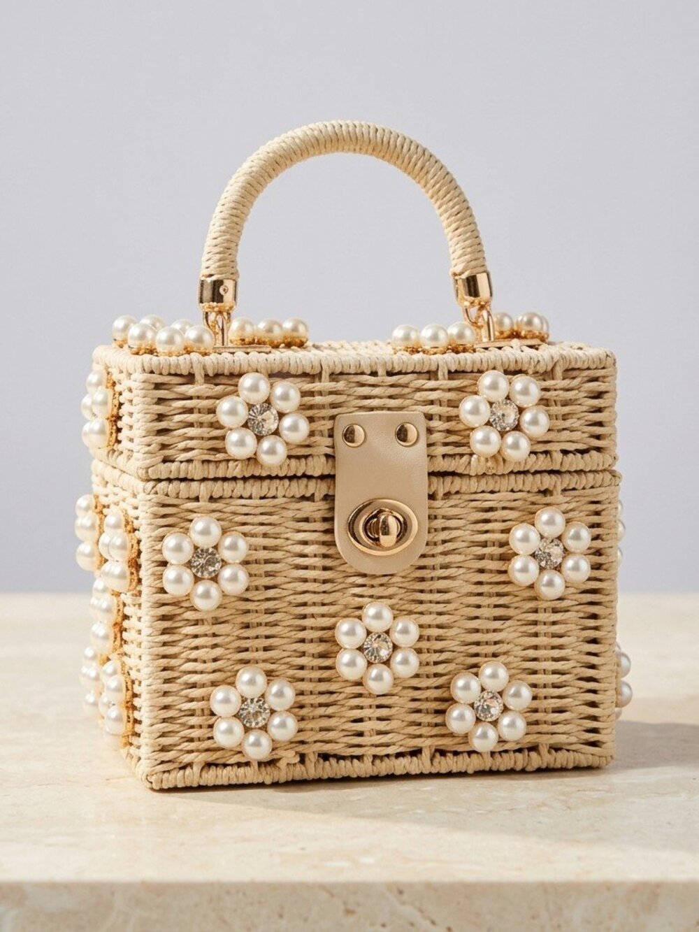 Pearl Bloom Wicker Bucket purse