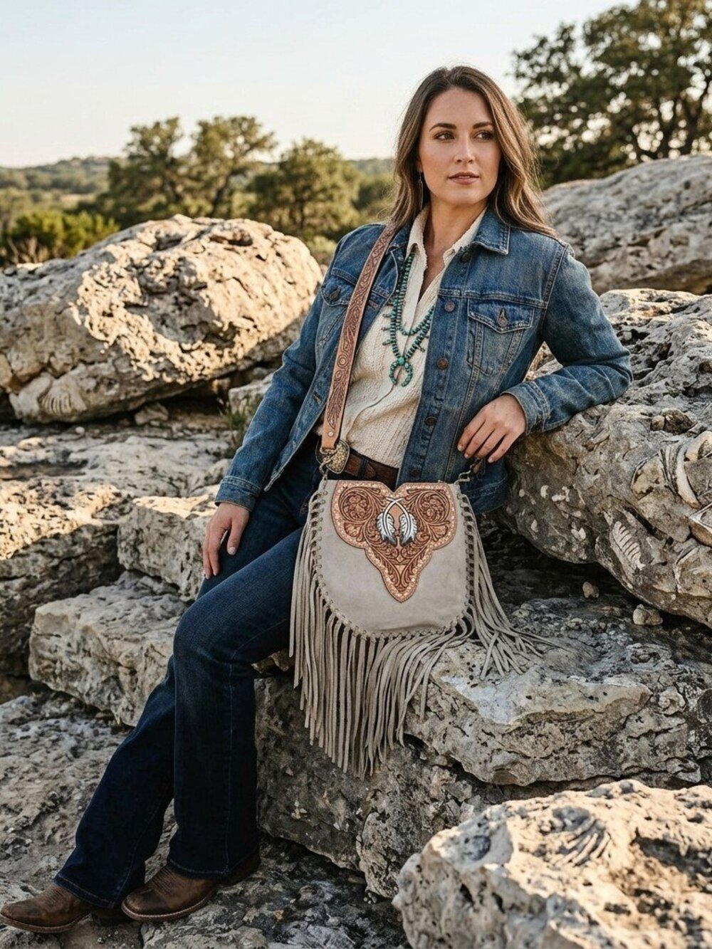 American Darling Sahara Sands Western Fringe Crossbody