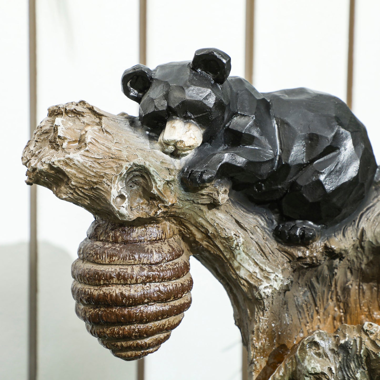 22.4" Outdoor Fountain, 3-Tier Resin Resin Bears and Honey Beehive Outdoor Waterfall Fountain with LED Lights, Pump