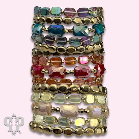 Color mix and gold bead bracelet stack - LC