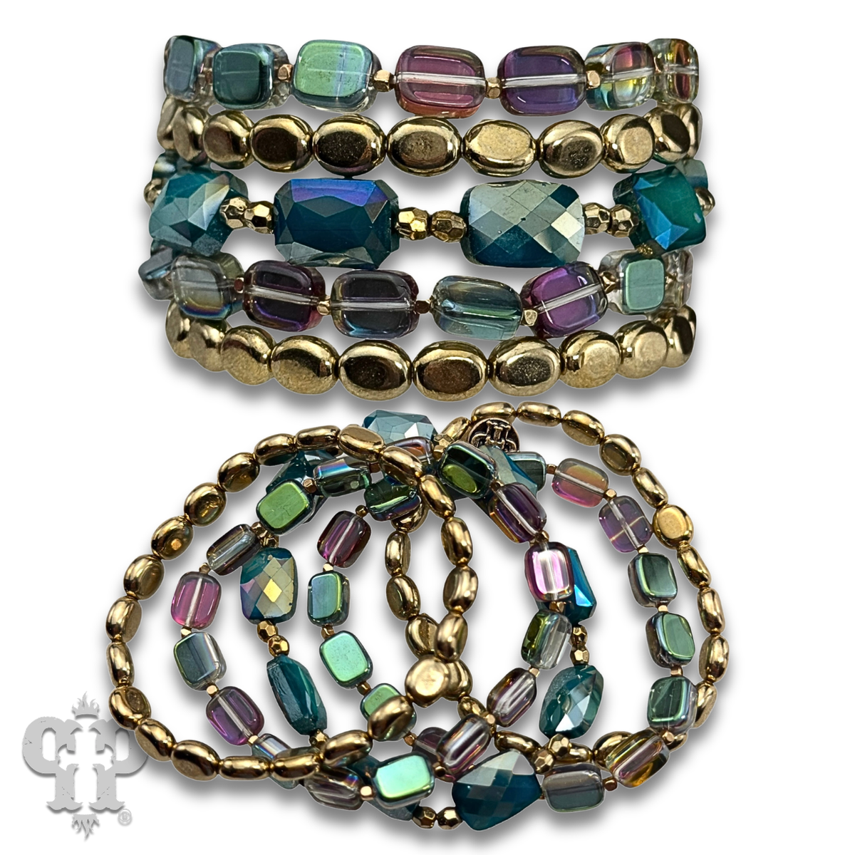 Color mix and gold bead bracelet stack - LC