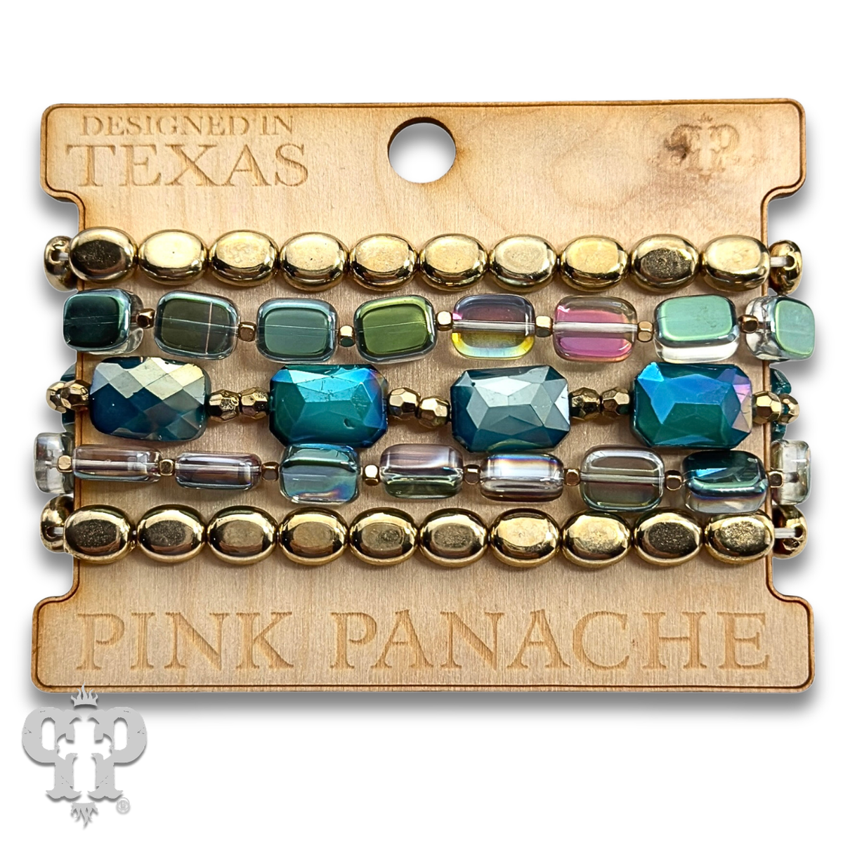 Color mix and gold bead bracelet stack - LC