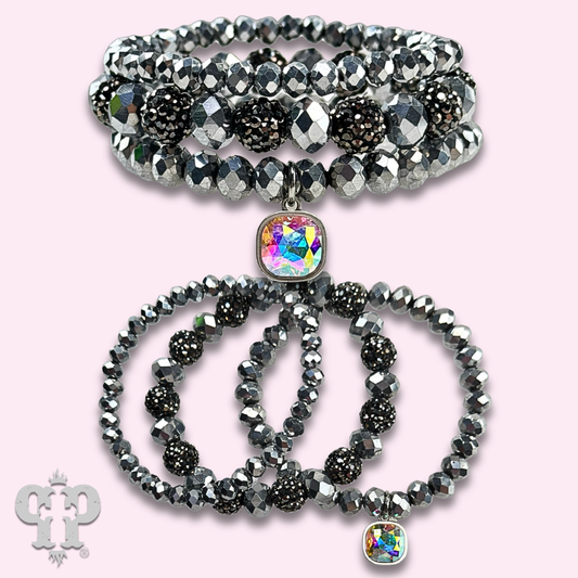Pave ball and glossy glass bead bracelet with a crystal from Swarovski®