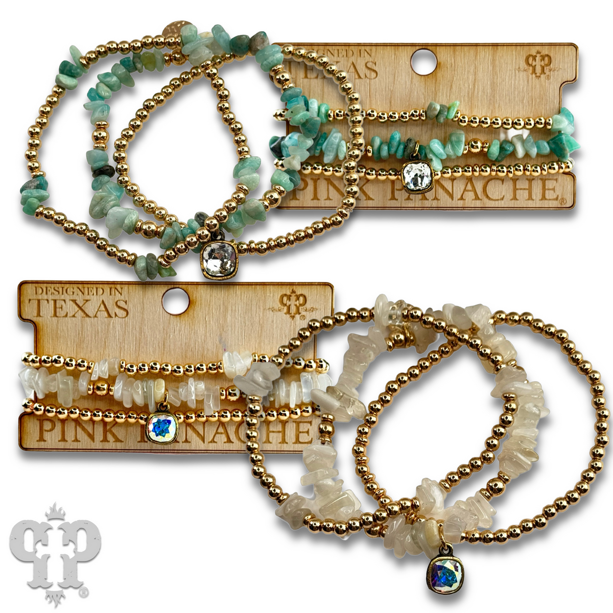 Chunky stone chip bracelet with Austrian crystal